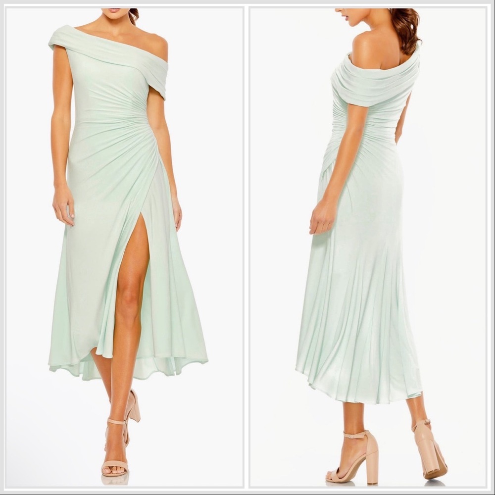 Mac Duggal Off-Shoulder Mint Green Dress